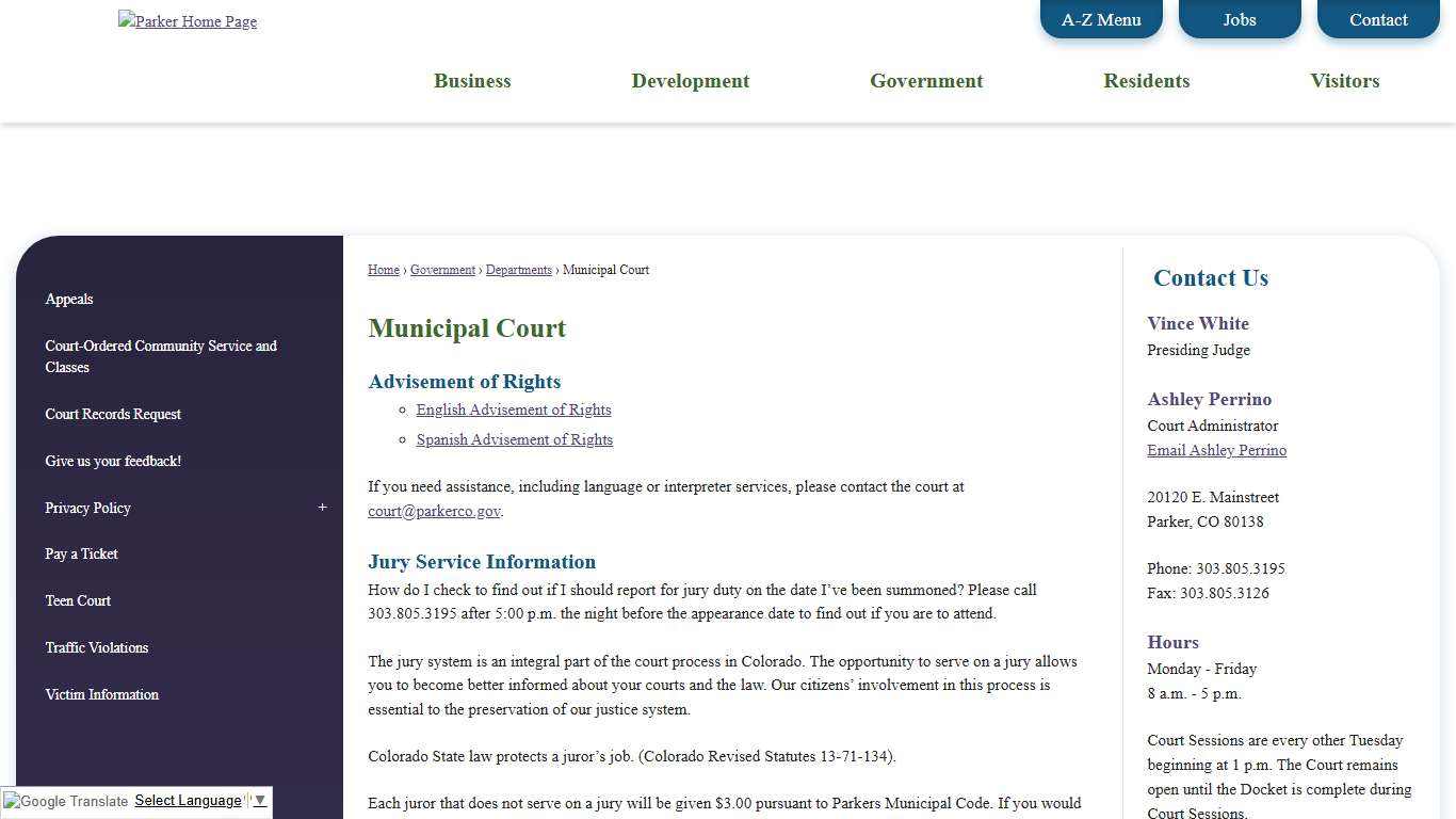 Municipal Court Town of Parker - Official Website